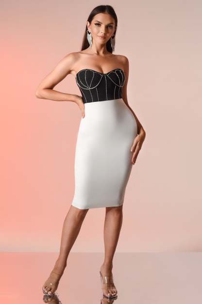 Black & White Diamante Mini Bandage Dress | Mix Mix Style [Hot Seller]-Mix MIx Style