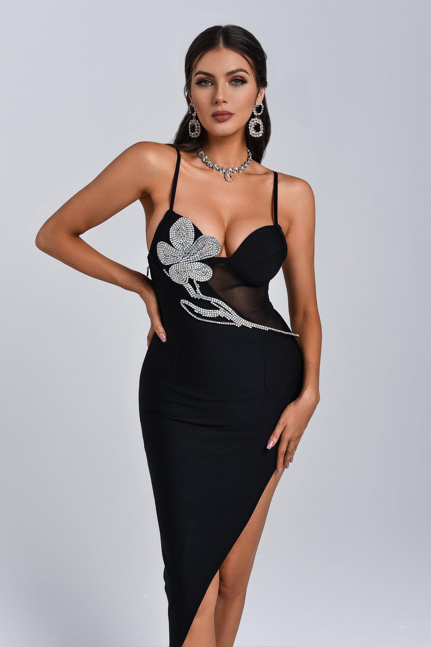 Black Diamonate Midi Bandage Dress | Mix Mix Style [Hot Seller]-Mix MIx Style