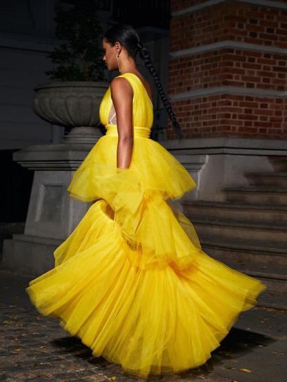 Essie One Shoulder Tulle Maxi Dress-Mix MIx Style