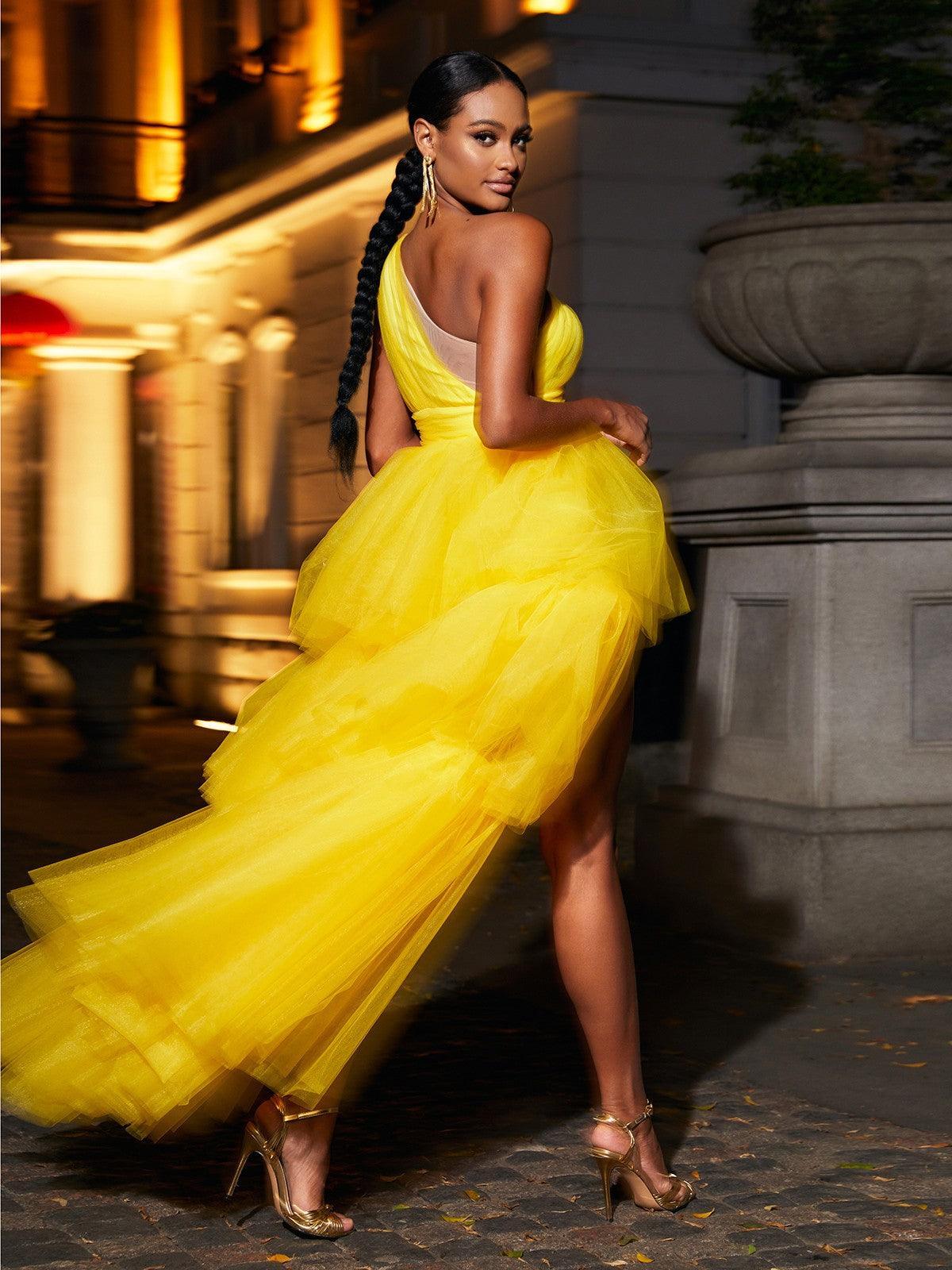 Essie One Shoulder Tulle Maxi Dress-Mix MIx Style