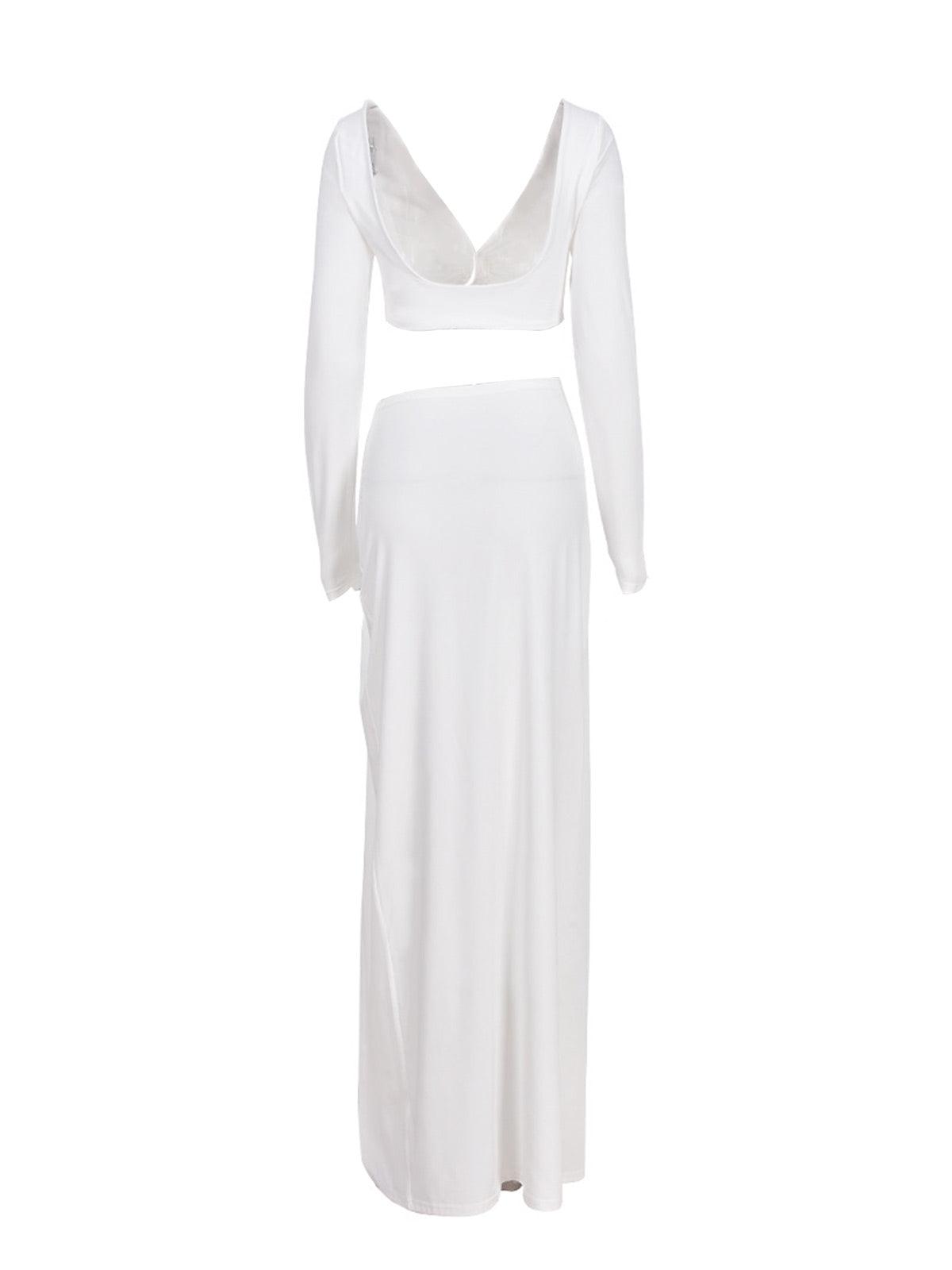 Este Long Sleeve Ruched Split Set In White-Mix MIx Style