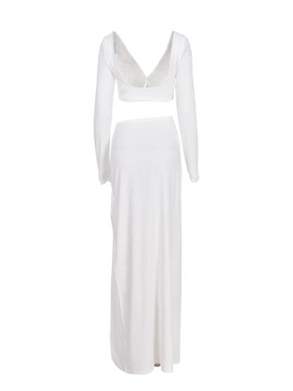 Este Long Sleeve Ruched Split Set In White-Mix MIx Style