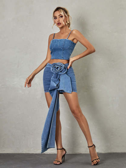 Eufemia Rose Draped Denim Skirt-Mix MIx Style