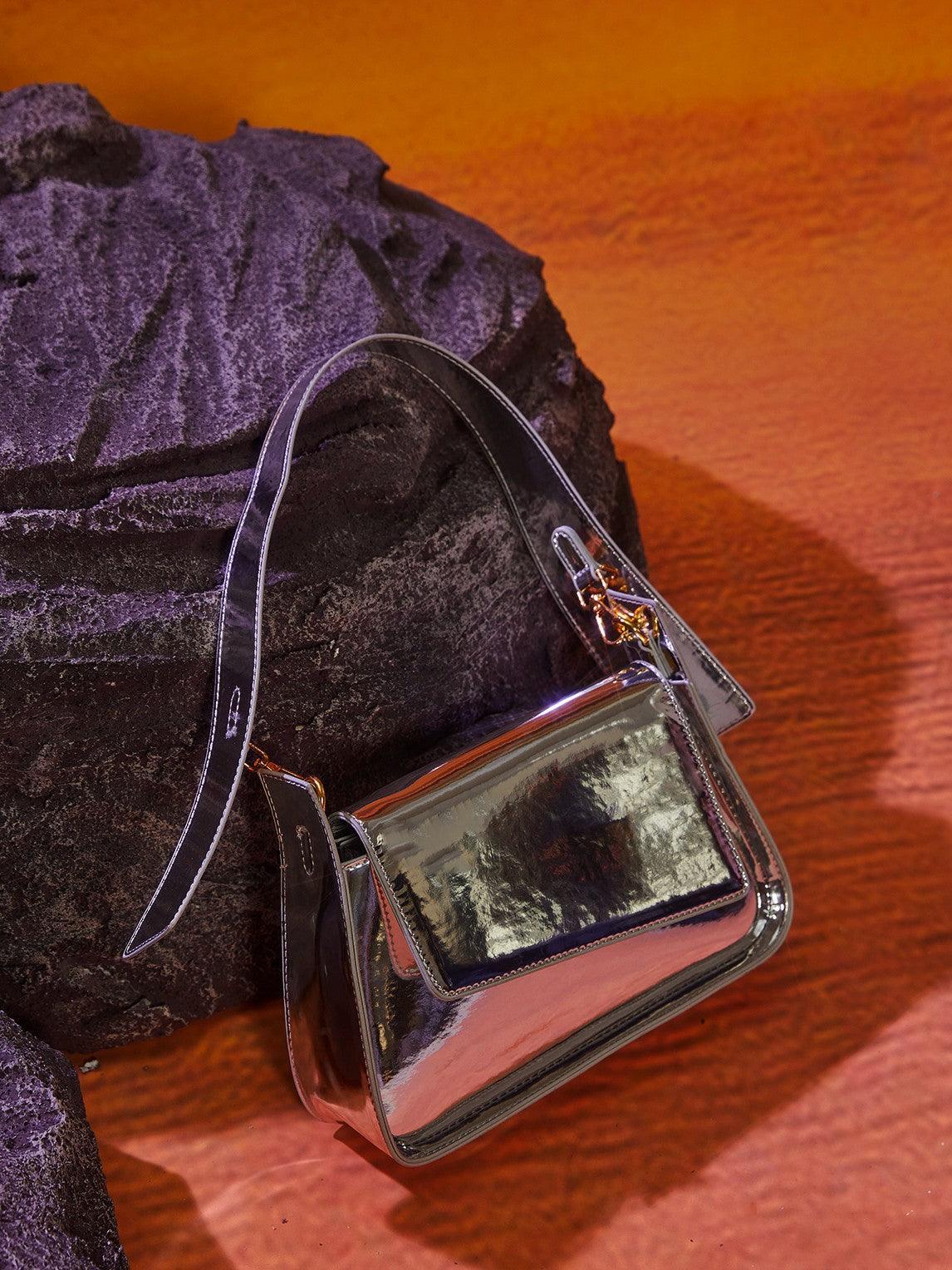 Eulalie Metallic Shoulder Bag In Silver Handbags & Evening Bags | Mix Mix Style [Hot Seller]-Mix MIx Style