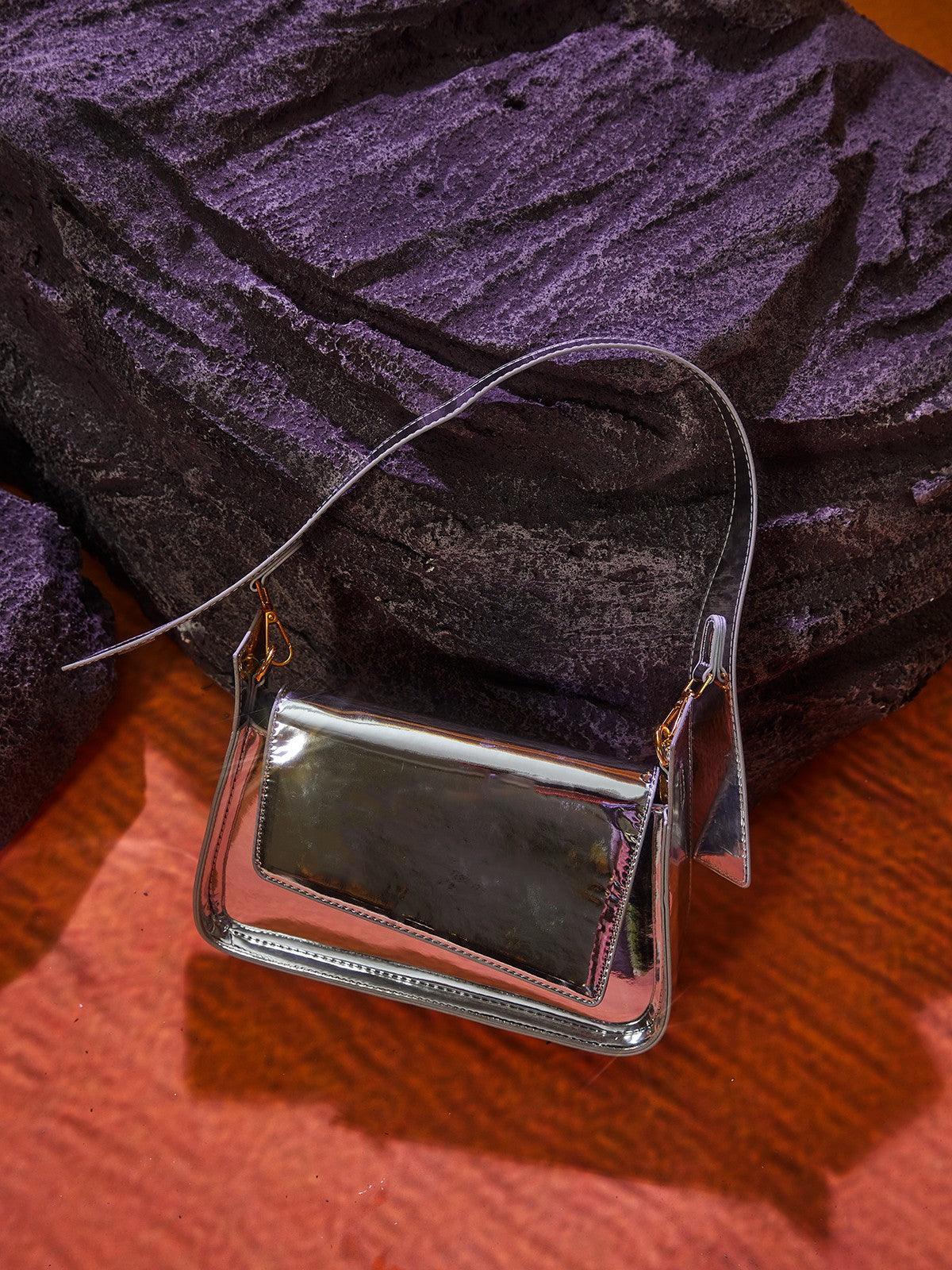 Eulalie Metallic Shoulder Bag In Silver Handbags & Evening Bags | Mix Mix Style [Hot Seller]-Mix MIx Style