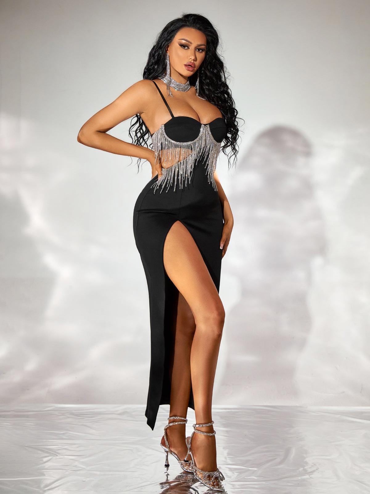 Evelynn Rhinestone High Spit Maxi Dress-Mix MIx Style