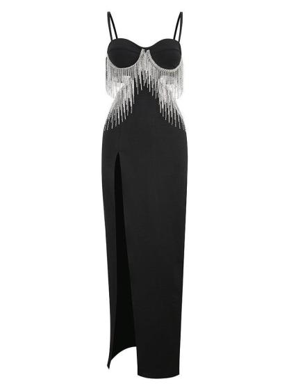 Evelynn Rhinestone High Spit Maxi Dress-Mix MIx Style