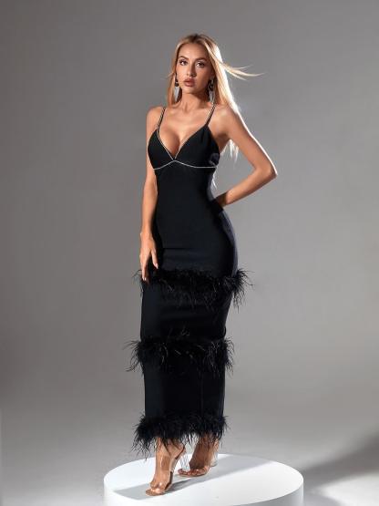 Evolet Rhinestone Feather Bandage Dress-Mix MIx Style