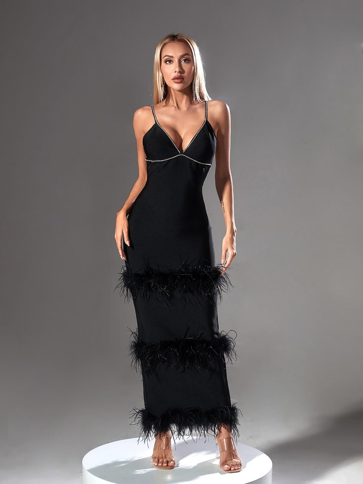 Evolet Rhinestone Feather Bandage Dress-Mix MIx Style