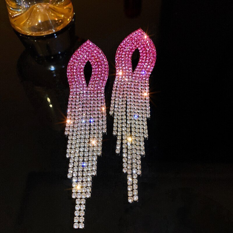 Exaggerated Colorful Moissanite Diamonds Drop Vibrant Tassel Chain Dangle Earrings | Mix Mix Style [Hot Seller]-Mix MIx Style