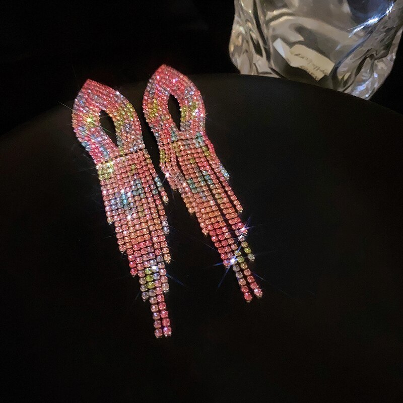 Exaggerated Colorful Moissanite Diamonds Drop Vibrant Tassel Chain Dangle Earrings | Mix Mix Style [Hot Seller]-Mix MIx Style