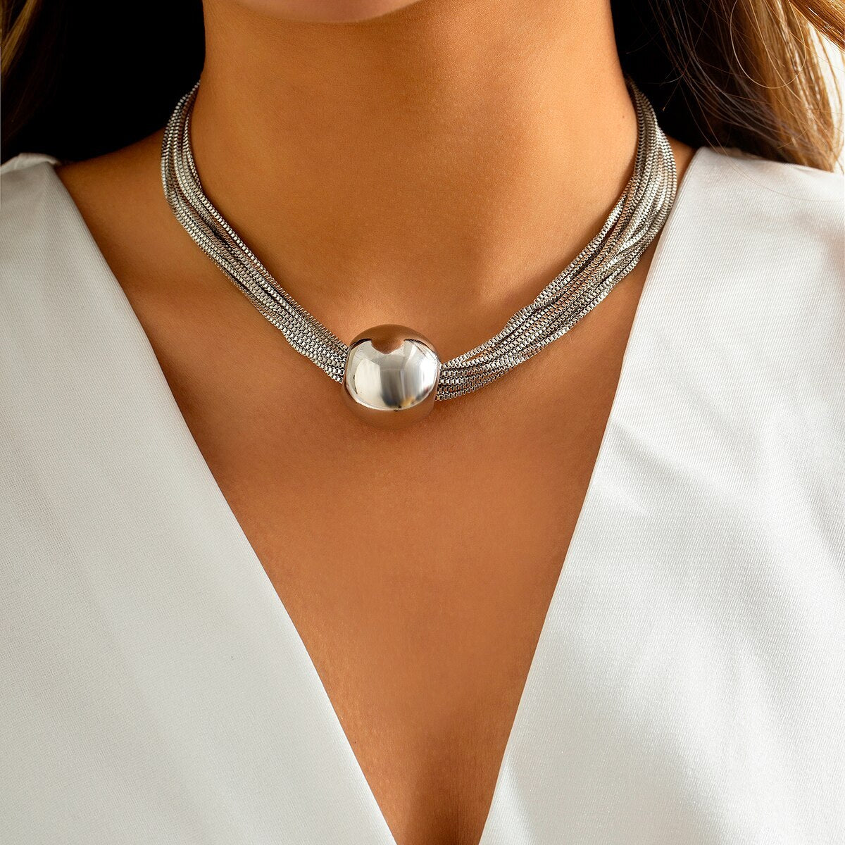 Chunky 18k Gold Plated Chain Necklace - Punk Big Ball Pendant Choker | Mix Mix Style [Hot Seller]-Mix MIx Style