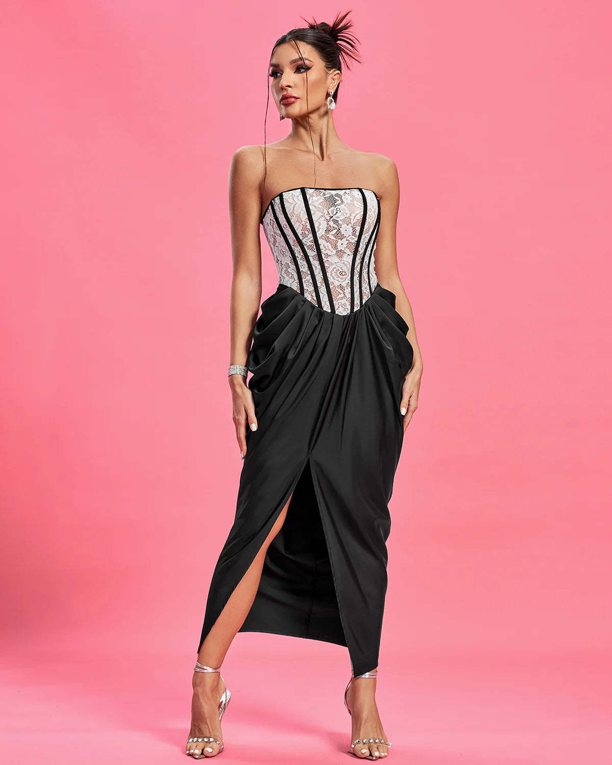 Strapless Ruched Lace Corset Dress | Mix Mix Style