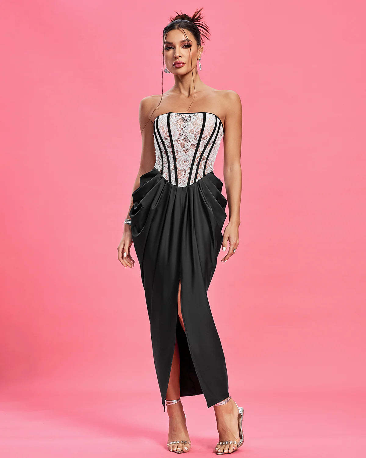 Strapless Ruched Lace Corset Dress | Mix Mix Style