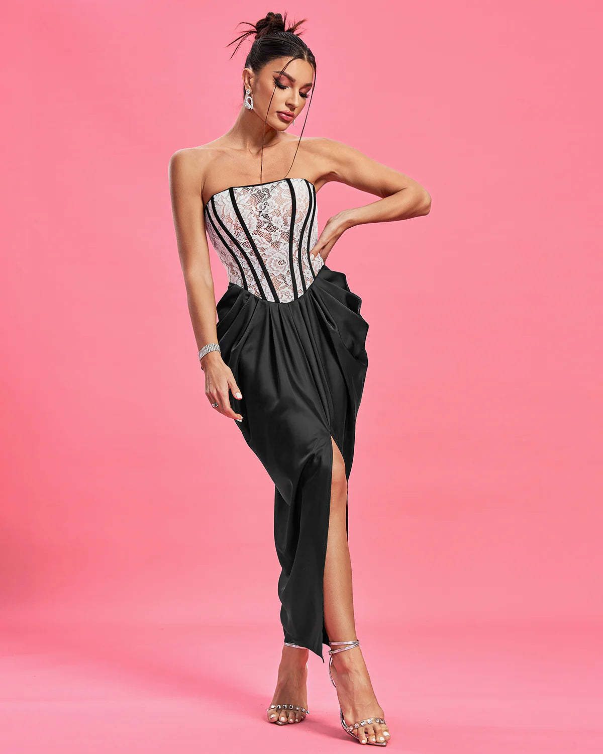Strapless Ruched Lace Corset Dress | Mix Mix Style