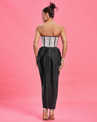 Strapless Ruched Lace Corset Dress | Mix Mix Style
