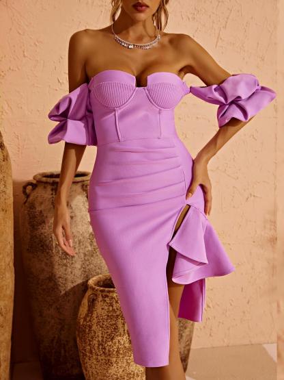 Fallon Off Shoulder Puff Sleeves Bandage Dress-Mix MIx Style