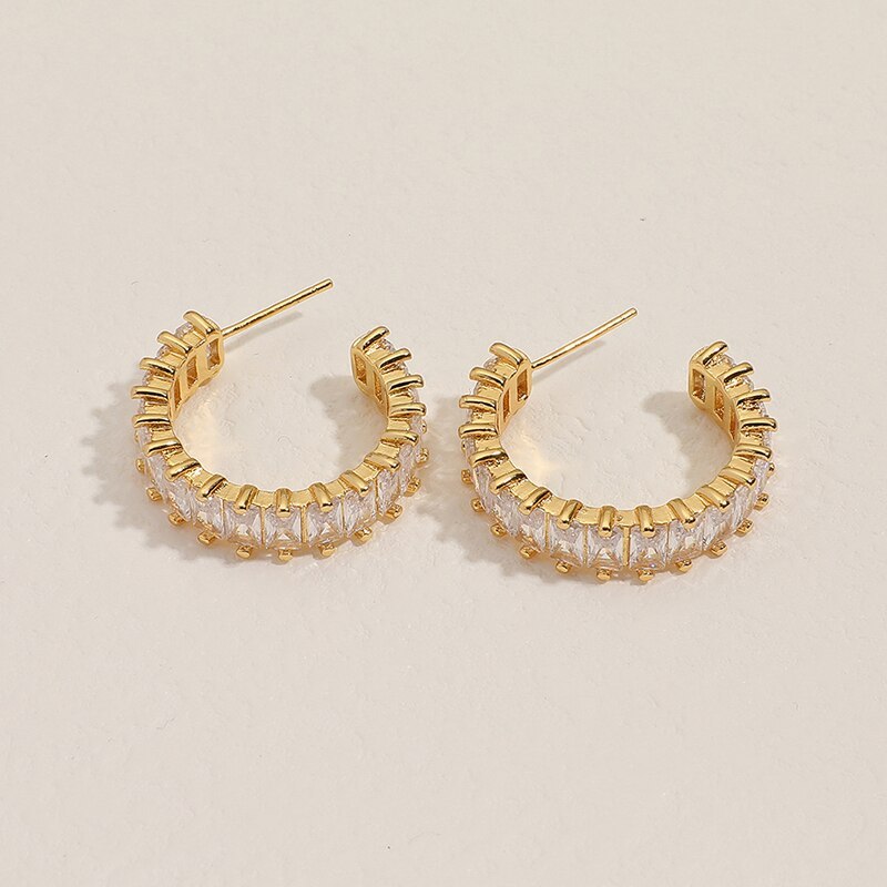18k Gold Plated Moissanite Diamonds Hoop Ear Earrings | Mix Mix Style [Hot Seller]-Mix MIx Style