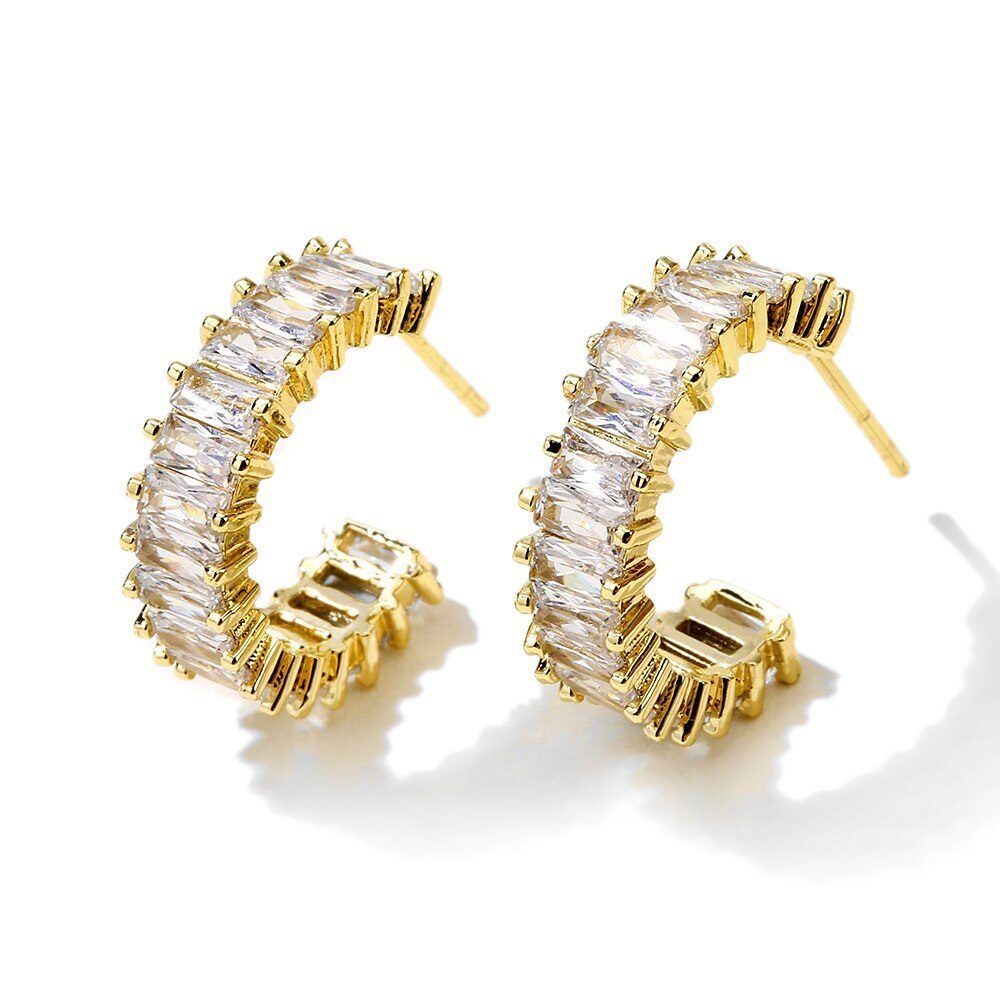 18k Gold Plated Moissanite Diamonds Hoop Ear Earrings | Mix Mix Style [Hot Seller]-Mix MIx Style