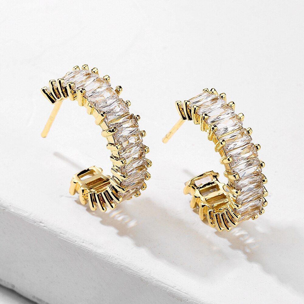 18k Gold Plated Moissanite Diamonds Hoop Ear Earrings | Mix Mix Style [Hot Seller]-Mix MIx Style