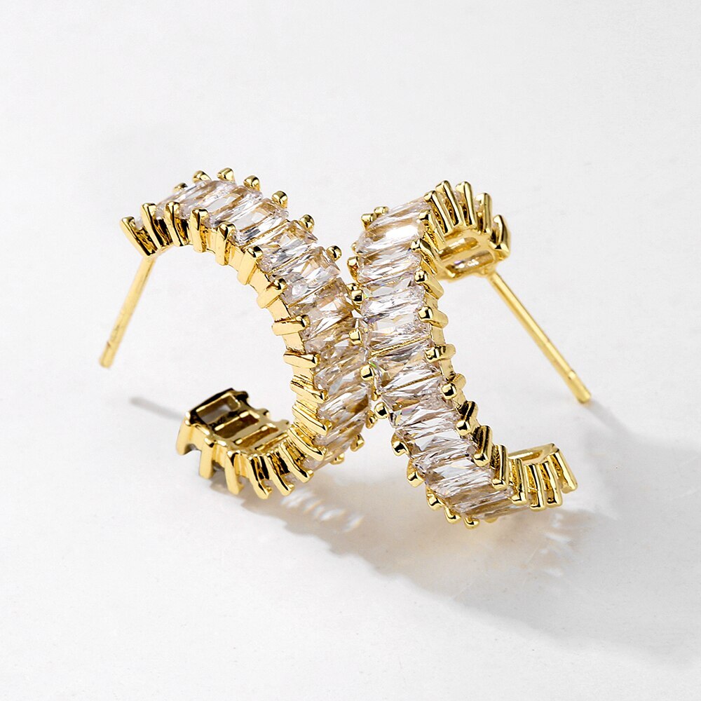 18k Gold Plated Moissanite Diamonds Hoop Ear Earrings | Mix Mix Style [Hot Seller]-Mix MIx Style