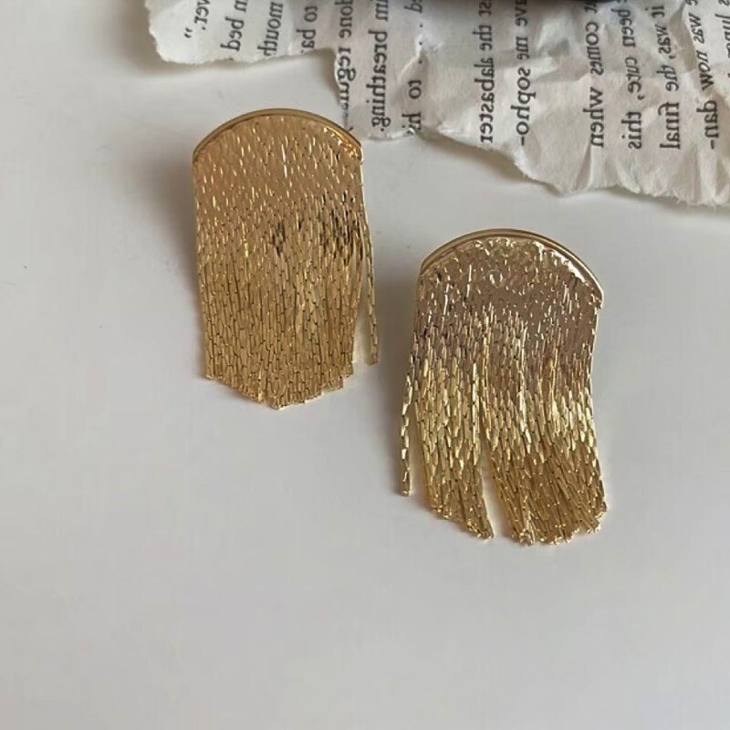 14K Gold Plated 925 Sterling Silver Tassel Long Pendant Earrings | Mix Mix Style [Hot Seller]-Mix MIx Style