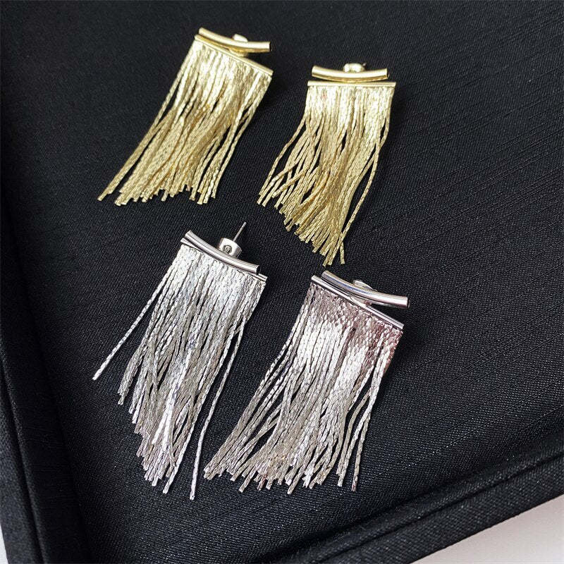 14K Gold Plated 925 Sterling Silver Tassel Long Pendant Earrings | Mix Mix Style [Hot Seller]-Mix MIx Style