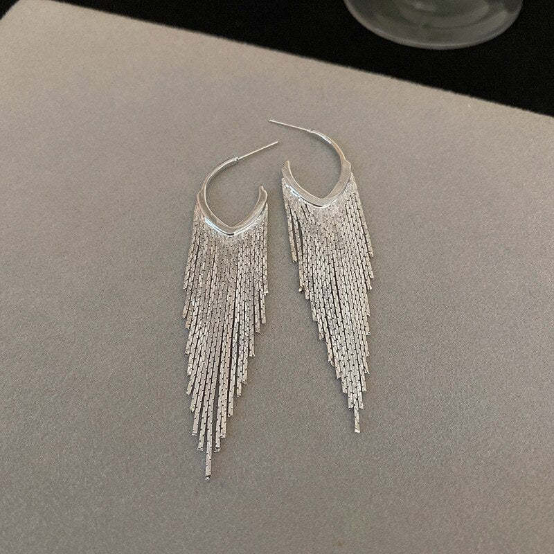 14K Gold Plated 925 Sterling Silver Tassel Long Pendant Earrings | Mix Mix Style [Hot Seller]-Mix MIx Style