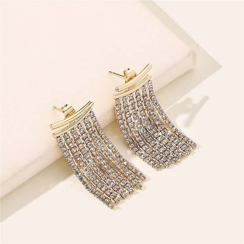 14K Gold Plated 925 Sterling Silver Tassel Long Pendant Earrings | Mix Mix Style [Hot Seller]-Mix MIx Style