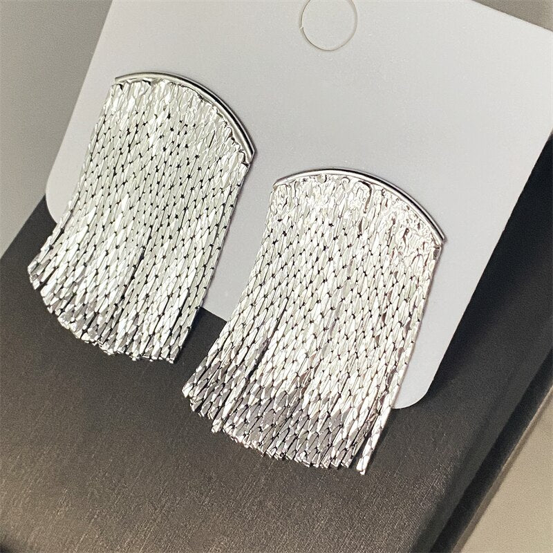 14K Gold Plated 925 Sterling Silver Tassel Long Pendant Earrings | Mix Mix Style [Hot Seller]-Mix MIx Style