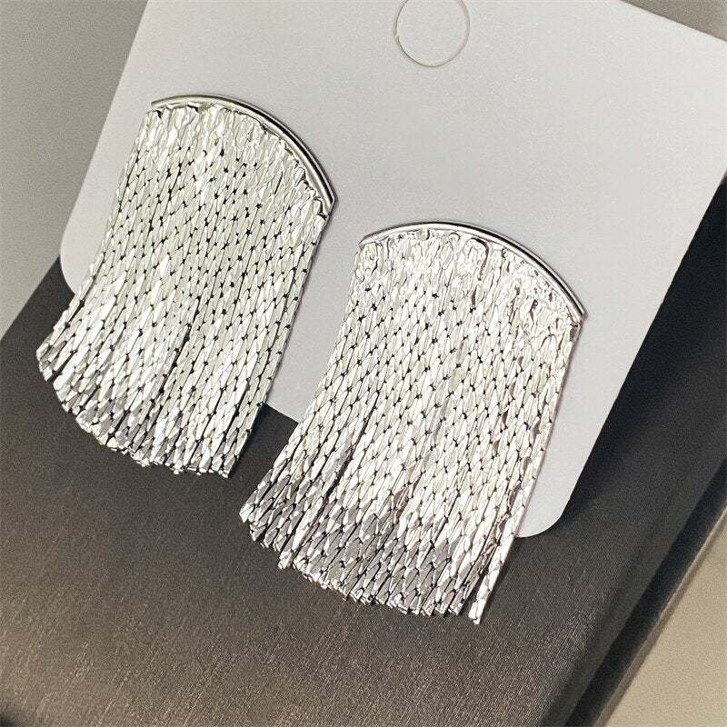 14K Gold Plated 925 Sterling Silver Tassel Long Pendant Earrings | Mix Mix Style [Hot Seller]-Mix MIx Style