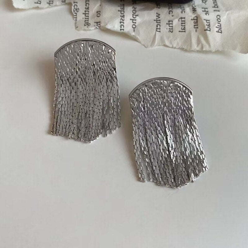 14K Gold Plated 925 Sterling Silver Tassel Long Pendant Earrings | Mix Mix Style [Hot Seller]-Mix MIx Style