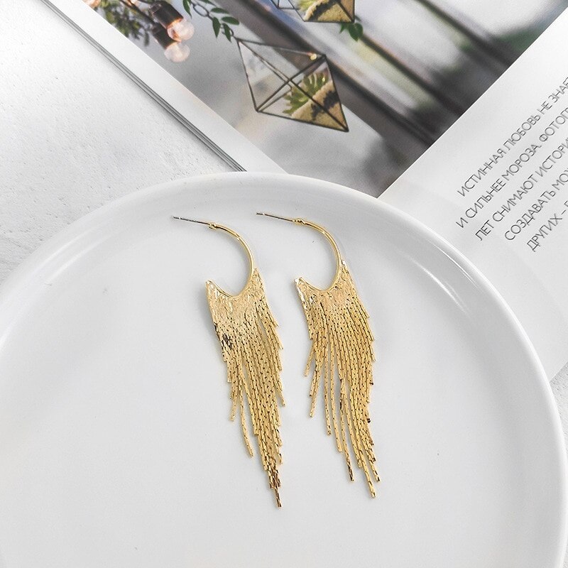 14K Gold Plated 925 Sterling Silver Tassel Long Pendant Earrings | Mix Mix Style [Hot Seller]-Mix MIx Style