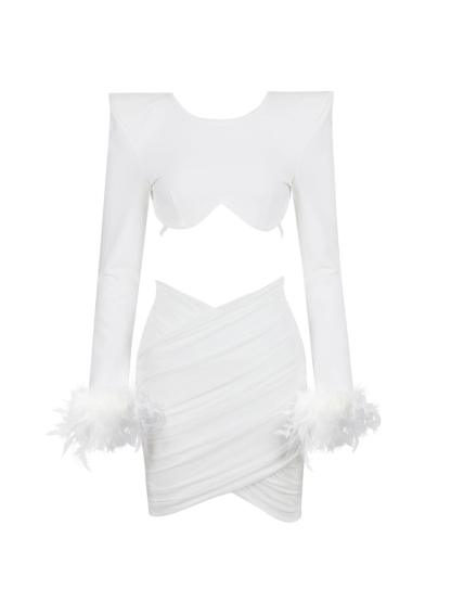 Fauna Long Sleeve Feather Mesh Bandage Set In White-Mix MIx Style