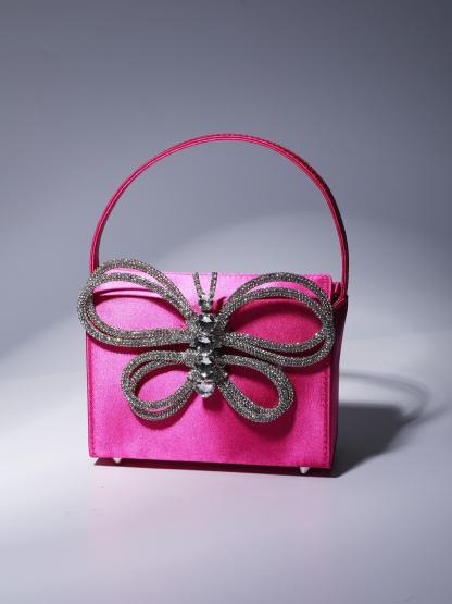 Fia Crystal Butterfly Clutch In Hot Pink-Mix MIx Style