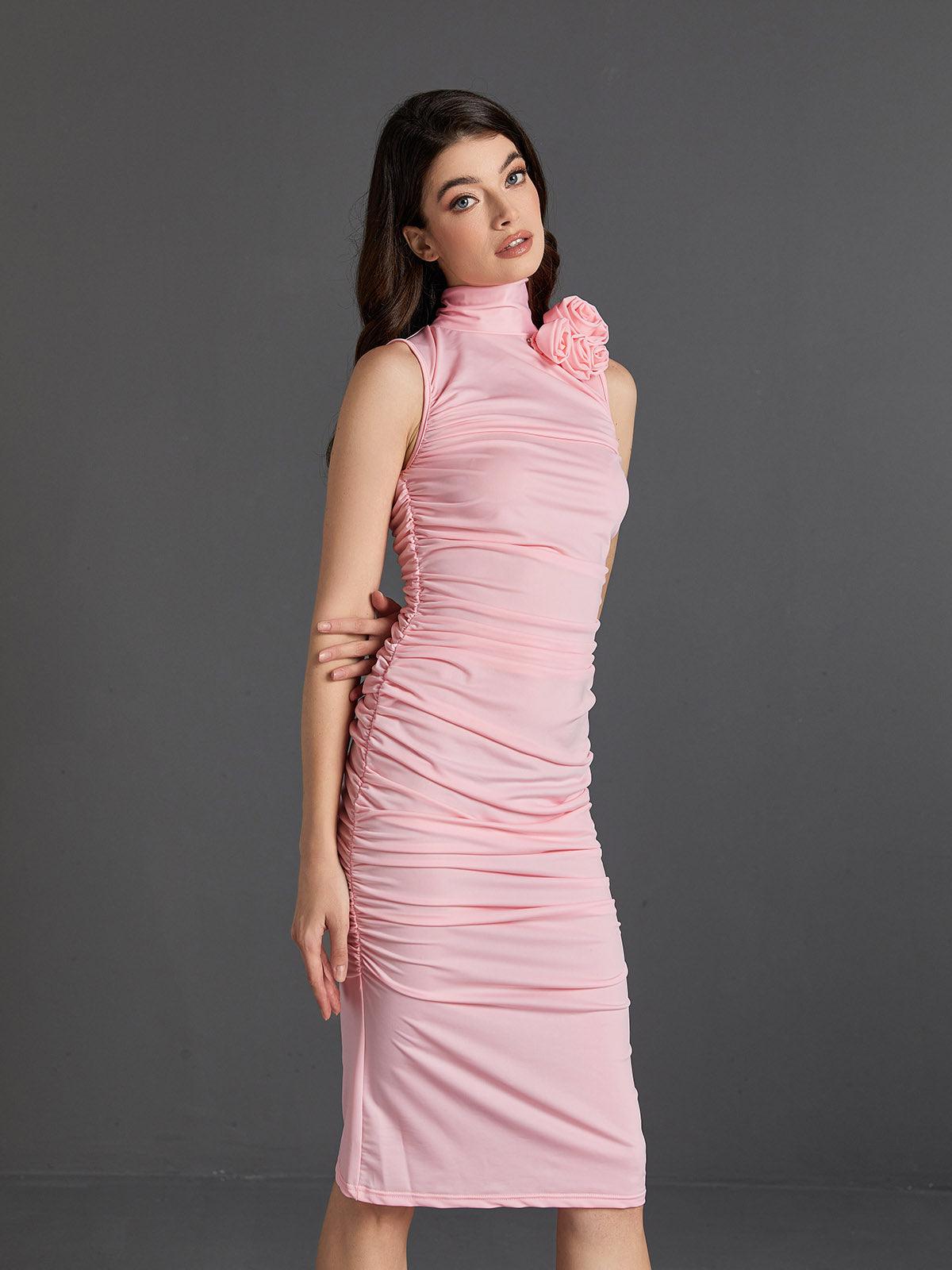 Fionnuala Flower Ruched Midi Dress-Mix MIx Style