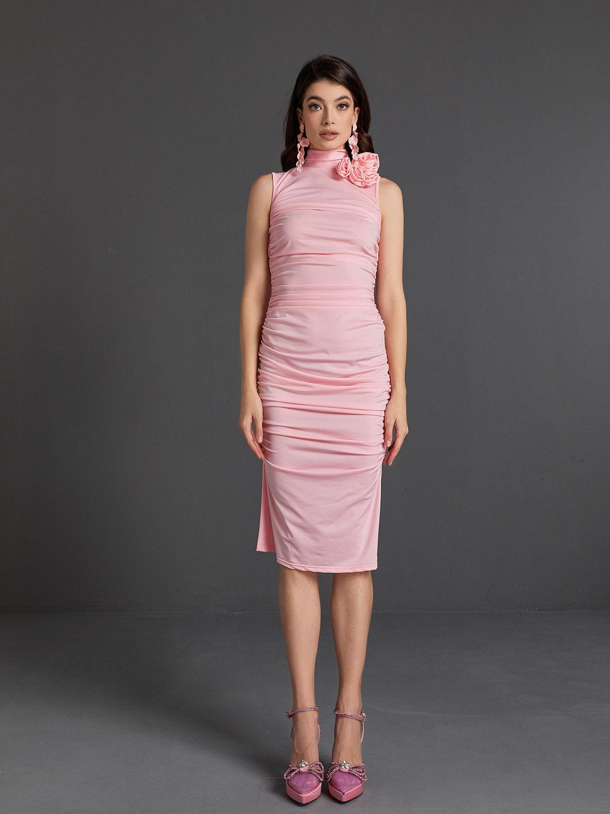 Fionnuala Flower Ruched Midi Dress-Mix MIx Style