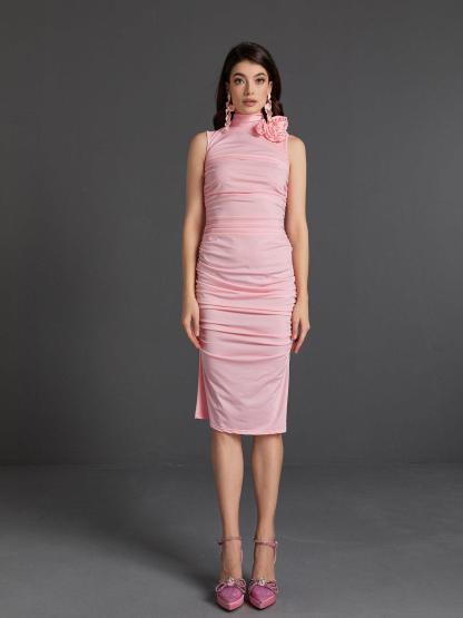 Fionnuala Flower Ruched Midi Dress-Mix MIx Style