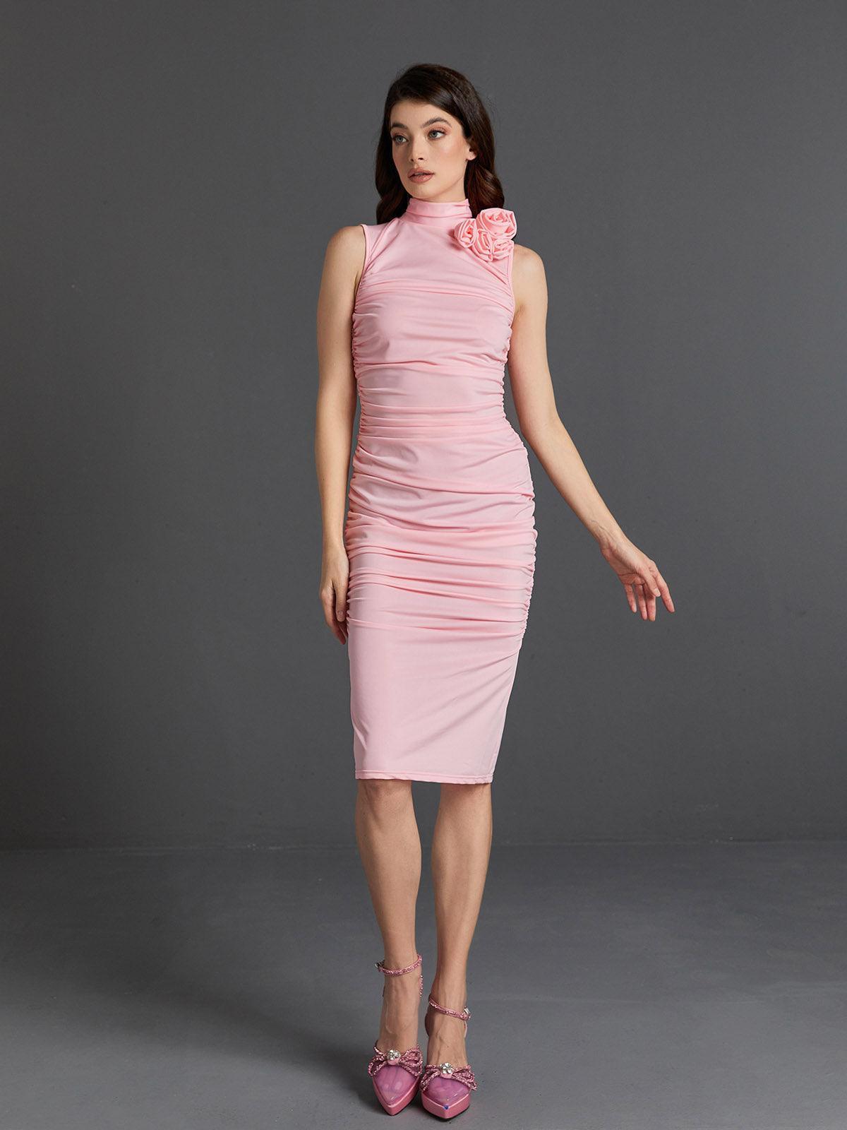 Fionnuala Flower Ruched Midi Dress-Mix MIx Style