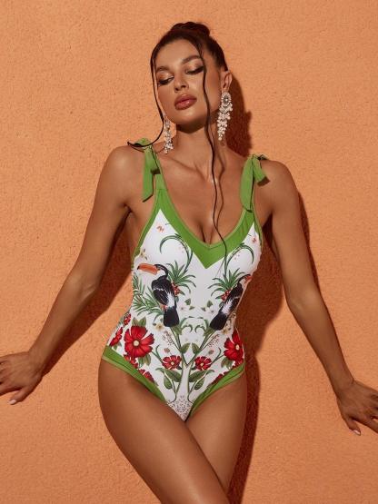 Colorful Starling Printed Swimwear Two Piece Set | Mix Mix Style [Hot Seller]-Mix MIx Style