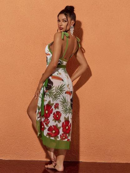 Colorful Starling Printed Swimwear Two Piece Set | Mix Mix Style [Hot Seller]-Mix MIx Style