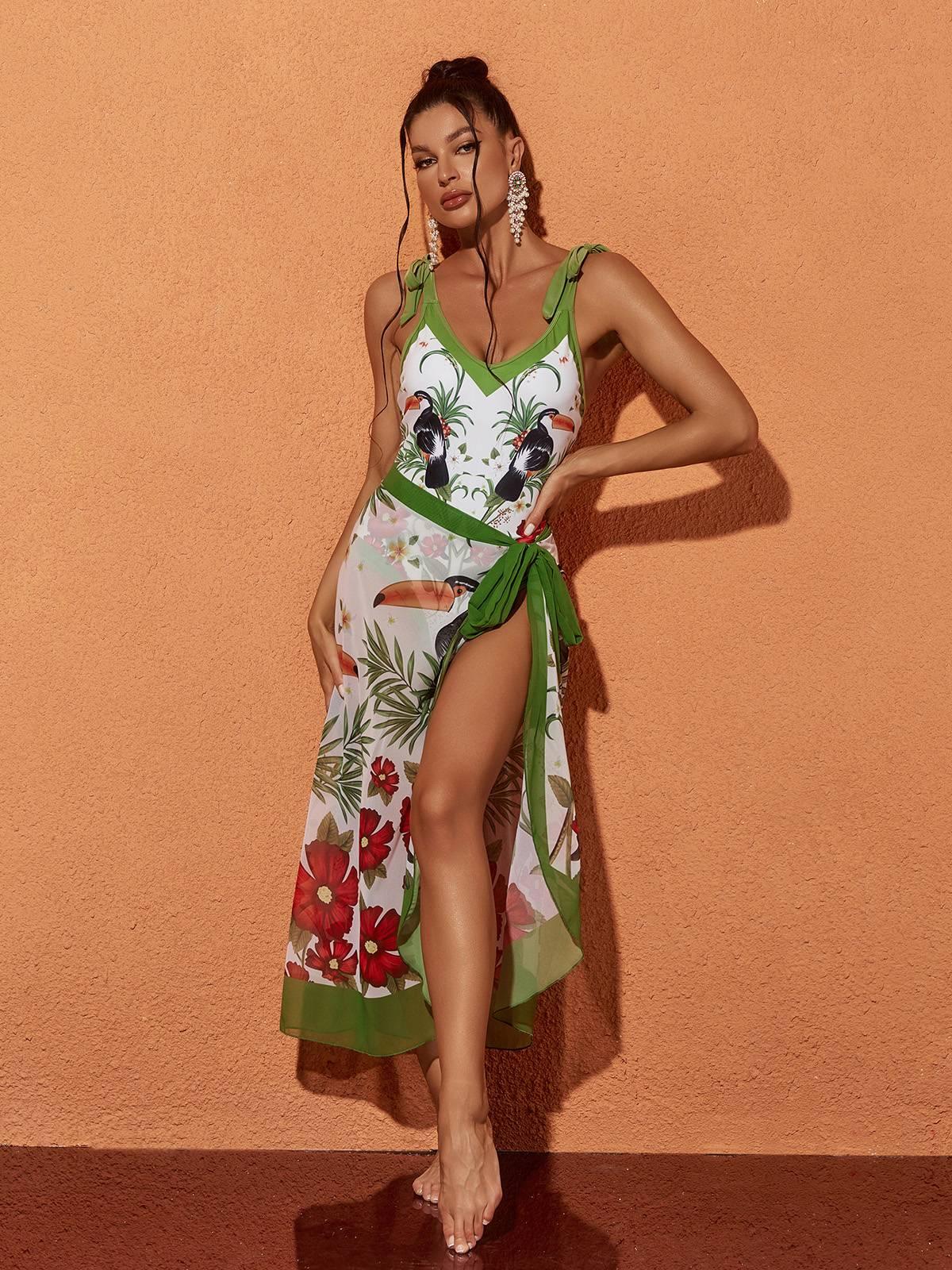 Colorful Starling Printed Swimwear Two Piece Set | Mix Mix Style [Hot Seller]-Mix MIx Style