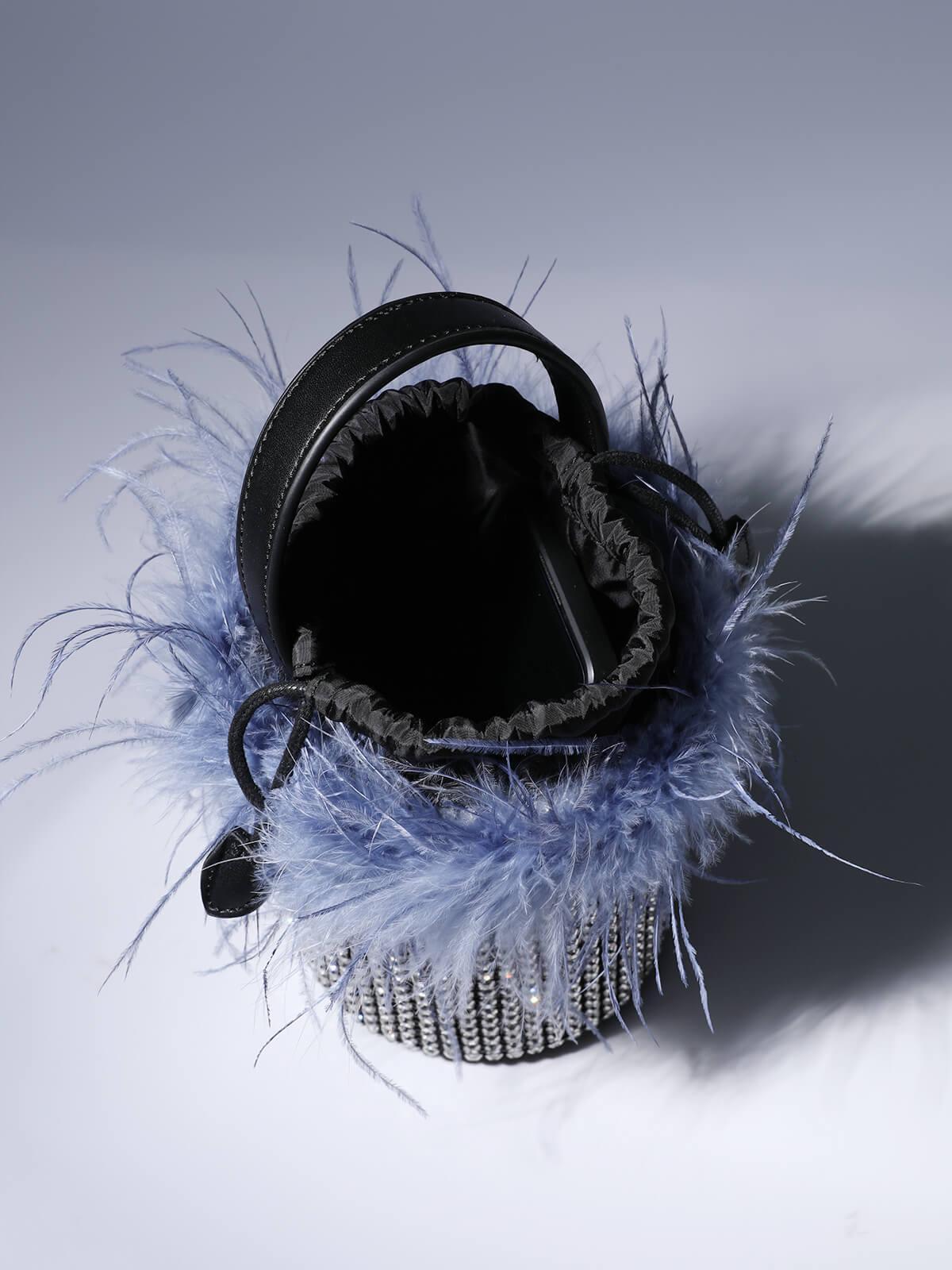 Frederica Feather Rhinestone Bucket Bag In Blue-Mix MIx Style