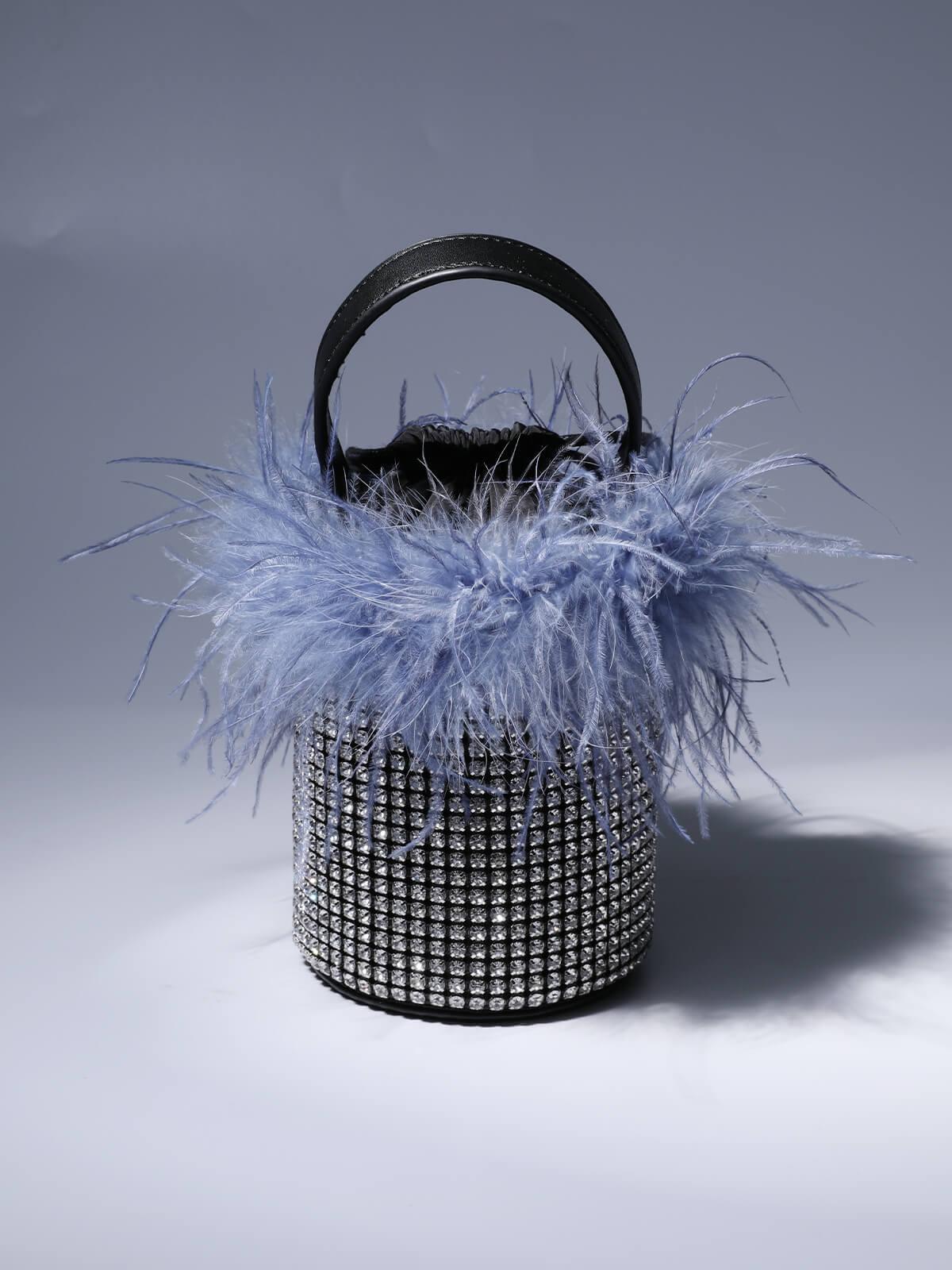 Frederica Feather Rhinestone Bucket Bag In Blue-Mix MIx Style