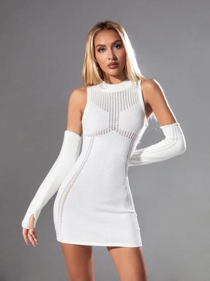 Freja Knitted Mini Dress In White-Mix MIx Style