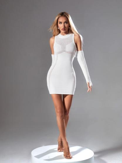 Freja Knitted Mini Dress In White-Mix MIx Style