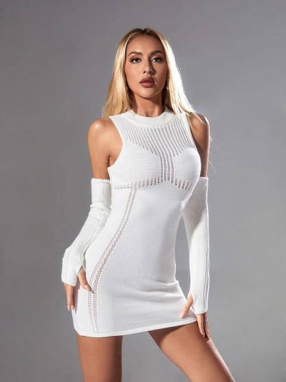 Freja Knitted Mini Dress In White-Mix MIx Style