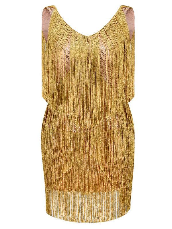 Frida V Neck Sequin Fringe Mini Dress-Mix MIx Style
