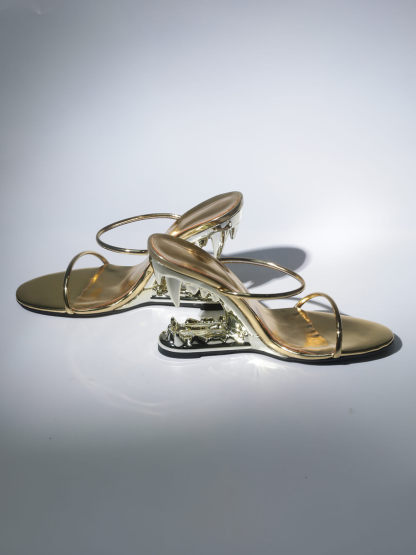 Gale Tiger Tooth Cutout Heels In Gold-Mix MIx Style