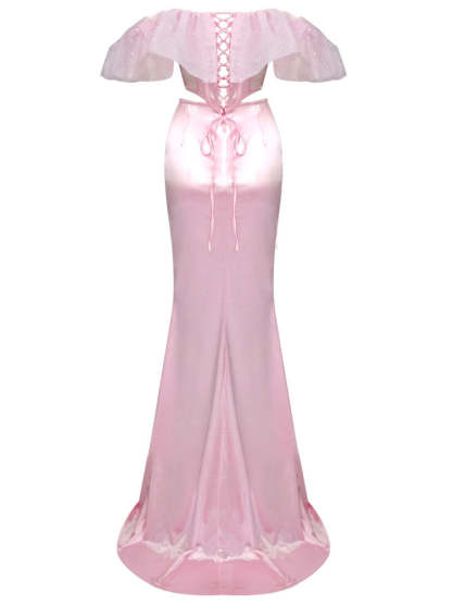 Garnet Off Shoulder Corset Satin Skirt Set-Mix MIx Style